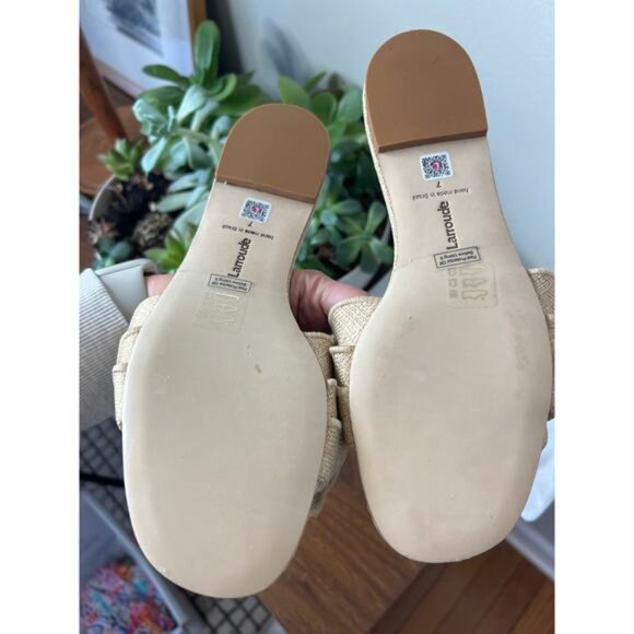 NEW Larroudé Ivy Raffia Ruffle Slip On Open Toe Flats Sandals Beige Size: 7 - Picture 7 of 9